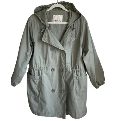 London Fog Vintage Rain Utility Jacket Sz M Hooded Double Breasted Cinch Waist - Image 1 of 4