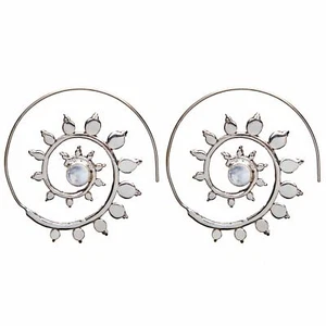 81stgeneration Silver Threader Earrings Brass Moonstone Boho Sun Flower Spiral - Imagen 1 de 9
