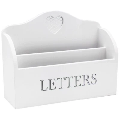 White Chic Letter Rack w Heart Detail Stylish Home Decor Mail Letters Organiser - Image 1 of 4