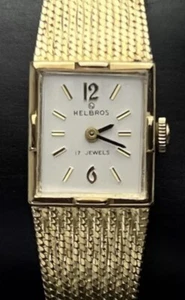 Vintage New HELBROS Tank Women’s 20mm Swiss Mechanical Watch 17j Gold Champagne - Picture 1 of 16