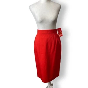 NWT Vintage 1980s Escada Margaretha Ley Sz 34 Red 100% Virgin Wool Pencil Skirt - Picture 1 of 11