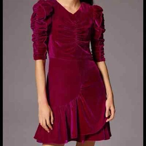 Rebecca Taylor Ruched Cranberry Pink Velvet Dress NWTs size 10 - Picture 1 of 10