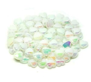 100 White AB Rainbow Shimmer Heart Beads Acrylic 8mm Ivory Pearl Lustre P00197W