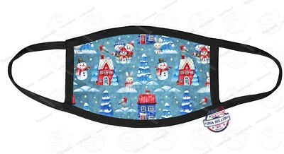 Customized FACE MASK COVER Reusable -  Winter Wonderland Snowman Snow Collage - Image 1 of 2