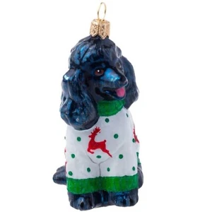 Joy To The World Poodle Black in Christmas Pajamas Polish Glass Ornament - Picture 1 of 2