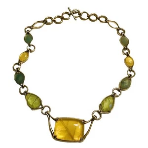 Vintage Monet Necklace Green Yellow Faceted Stone Choker GOLDTONE Toggle K480 - Picture 1 of 10