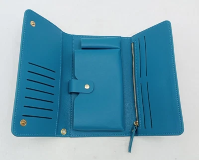 Blue Large Organizer Wallet Clutch Bag Phone Holder Wallet Purse Handbag NEW - Image 1 of 4