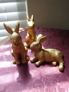 Gold Resin Bunny Rabbit Figurines Easter Set of 3 NEW - Picture 1 of 9