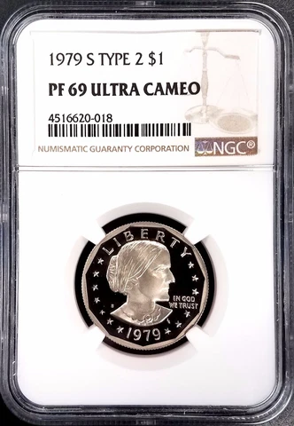 1979 S Type 2 Proof Susan B. Anthony Dollar! Graded PF 69 Ultra Cameo by NGC! Cover
