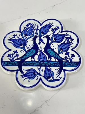 Cerámica Turca Cerámica Trivet Tradicional Diseño Iznik Azul y Blanco Foto 1 de 4