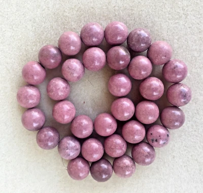 Bonita rodonita rosa redondas de 10 mm - hilo de 16" Foto 1 de 3