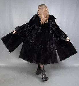 6098 NEW GLAMOROUS BLACK REAL SHEARED MINK COAT FUR VERY LONG BEAUTIFUL SIZE M - Picture 1 of 15