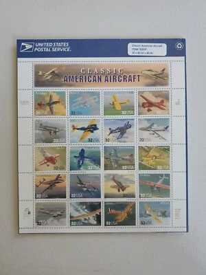 USPS 5597P Classic American Aircraft Sheet  20 Stamps - Sealed Blue Backer New!  - Image 1 of 2