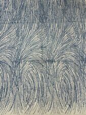 Glitter Lines on Tulle Lace Fabric - Blue - Tulle Mesh Design Fabric By Yard