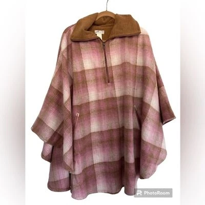 Poncho Free People Woodstock cepillado a cuadros capa rosa y tostado talla única nuevo sin etiquetas otoño Foto 1 de 4