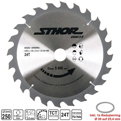 HM Kreissägeblatt Sägeblatt 250 x 30 / 25,4 mm 24 Z Hartmetall Sägeblätter Holz
