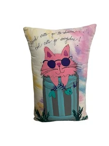 VTG Decorative Pillow Cool Cats Go Everywhere Painted/Embroidered 15x10 Kitty - Picture 1 of 8
