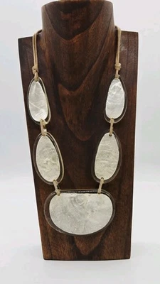 Lucite диск перламутровое ожерелье шнур кожаный ассиметричный воротник ар-деко 23 в - Изображение 1 из 4