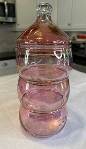 Vintage Princess House Cranberry Etched Stacking 3 Tier Candy Dish With Lid - Picture 1 of 8