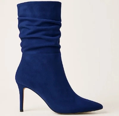 Stivali tacco alto metà polpaccio blu royal antirughe a punta ecopelle scamosciata taglia UK7,5 - Immagine 1 di 3