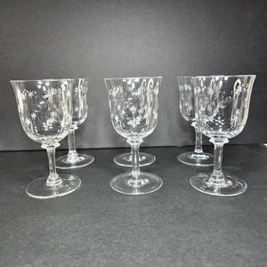 6 Vintage Crystal Clear Cut Dots and Stars Stemmed Glass Hand Blown Rare 4 5/8" - Picture 1 of 7