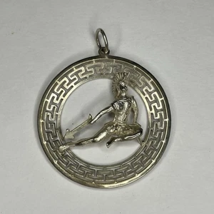 VTG 925 Sterling Silver Achilles Greek Warrior Pendant 8.7 Grams Meander Design - Picture 1 of 3