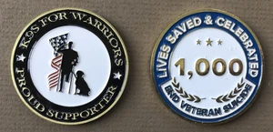 2 K9s For Warriors NEW LEASH ON LIFE 1.75" Challenge Coin Veteran Suicide Dogs - Picture 1 of 9