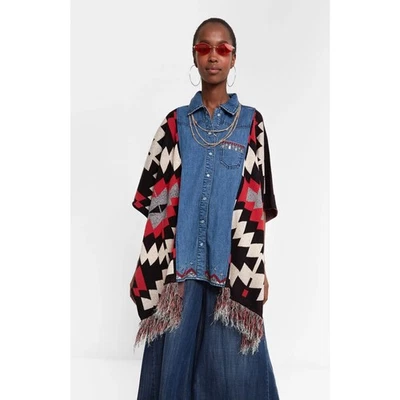 Desigual экзотический джинсовой ткани пончо OS богемное Western Cottagecore тихий роскошный дизайнер - Изображение 1 из 4