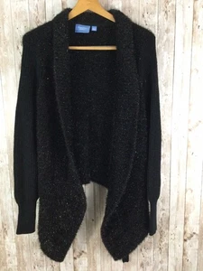 Simply Vera Wang schwarze drapierte Strickjacke vorne offen schimmernd Hexy Large - Bild 1 von 7