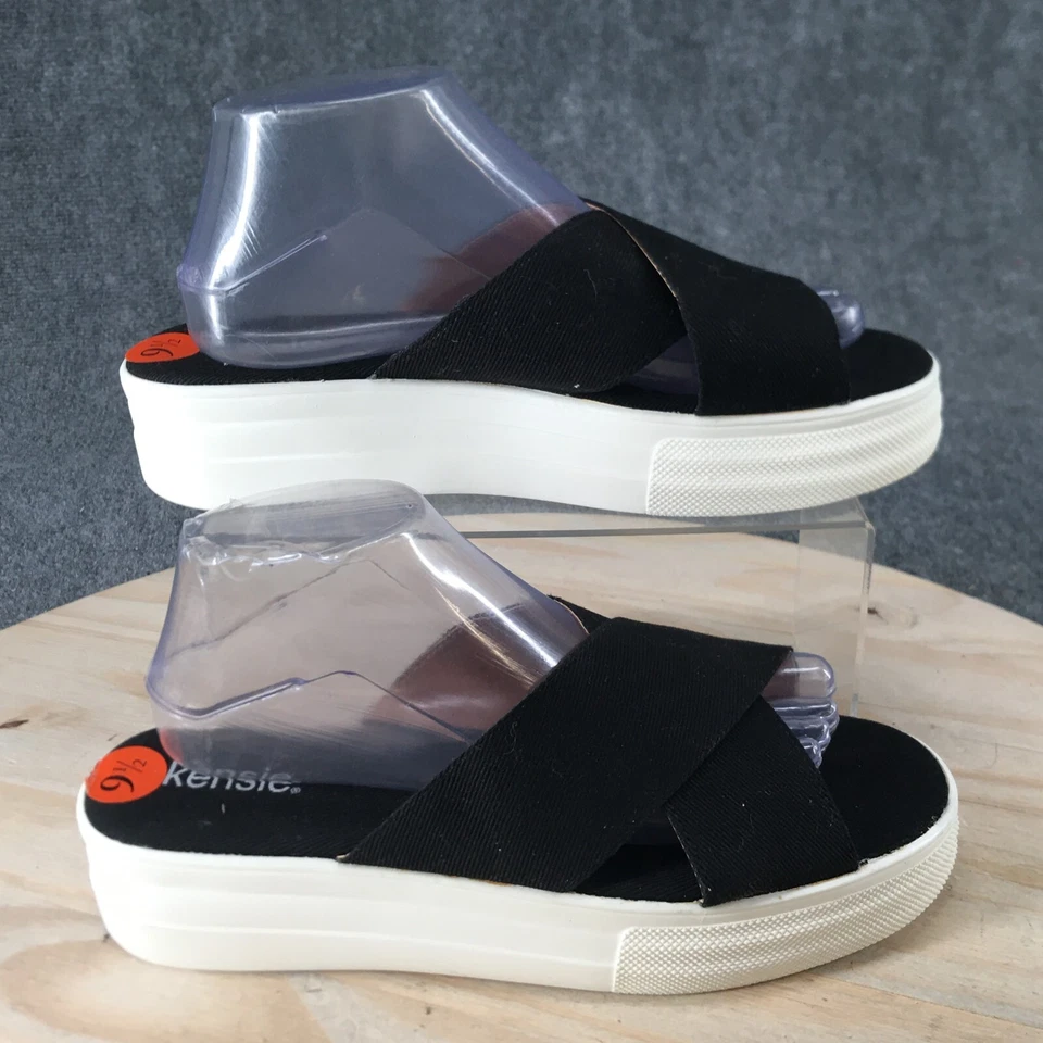 Sandalias Kensie para mujer 9,5 Rone plataforma deslizable correas cruzadas sin cordones tela negra Foto 1 de 4