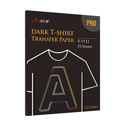 25 PK A-SUB PRO Iron-on Dark Transfer Paper 8.5x11 T-shirt Inkjet Heat Transfer - Image 1 of 4
