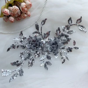 Flower Sequin Applique Patch Embroidery Lace Sewing Wedding Dress Shiny - Picture 1 of 22