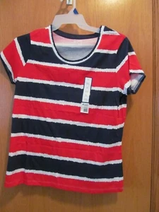 Camiseta patriótica para mujer roja, blanca y azul a rayas ~Talla MEDIANA~NUEVA con etiquetas - Imagen 1 de 2