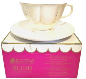 NEW MAXWELL WILLIAMS BLUSH TEACUP SAUCER GOLD 24 CARAT FOR GIFT & TEA INFUSER - Picture 1 of 17