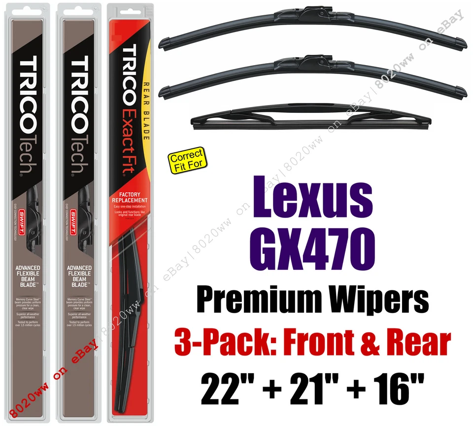 Limpiaparabrisas 3pk Premium delantero trasero ajuste 2003-2009 Lexus GX470-19220/210/16A Foto 1 de 1