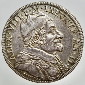 ROMA - ALESSANDRO VIII 1689-1691 -AG/ TESTONE 1690  RARA ! - Picture 1 of 2