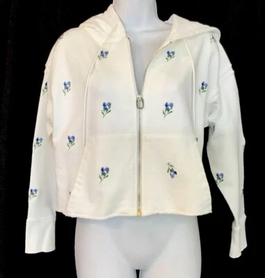 Толстовка с капюшоном на молнии Golden Goose белая с синими цветами размер S - Изображение 1 из 4