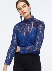 J.Crew Size US6 AU10 Cobalt Blue Lace Mock Neck Top Blouse With Camisole NWT - Picture 1 of 16