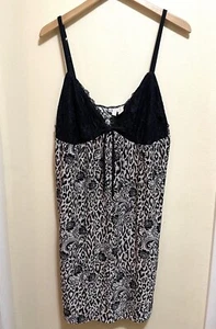 Woman Babydoll Nightie 1X Animal Print Lingerie Chemise Black Lace Sexy Romantic - Picture 1 of 5