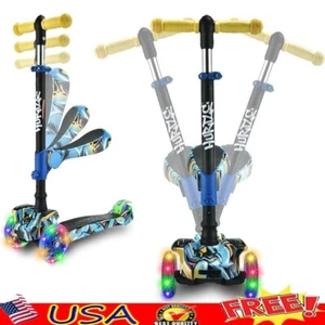 3-Wheeled Kids Scooter LED Lights Adjustable Handlebar Foldable Seat Ride New - Picture 1 of 8