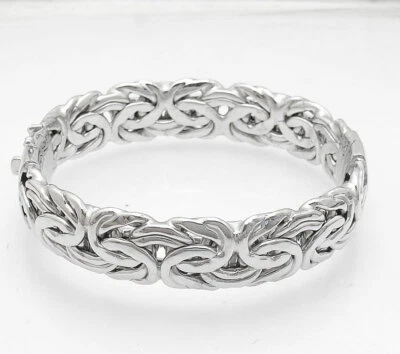 Bold Oval Byzantine Hinged Bangle Bracelet Anti-Tarnish Solid Sterling Silver  - Image 1 of 4