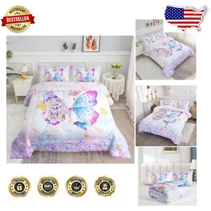 3-Piece Full Size Butterfly Comforter Set with Pillowcases - Kids Bedroom Decor - Picture 1 of 7