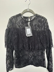 NWT- Beautiful black sheer ruffle lace top- Run Way /holiday/celebrate-M - Picture 1 of 7
