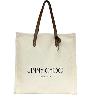 Jimmy Choo Tote Bag Natural White Brown ec-19954 Good Condition Logo Tote - Image 1 of 4