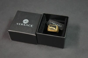 VERSACE Men's Gold & Black Varsity Signet Ring NEW NIB $325 - Picture 1 of 7