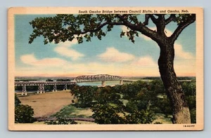 Postcard South Omaha Bridge Between Council Bluffs IA and Omaha Nebraska NE  - Picture 1 of 2