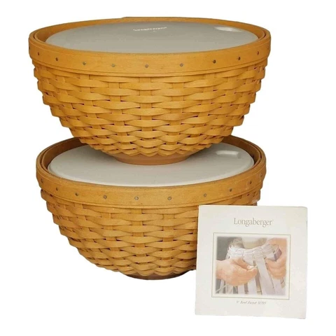 Longaberger 6 Cup Bowl Basket Combo Set Maple Base Sturdy Bowls Snapon Lids #127 Cover