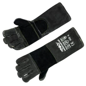 Welding/bbq Leather Gloves 16 Inches Blackgray Heat/fire Resistant Mitts For Ove - Picture 1 of 7