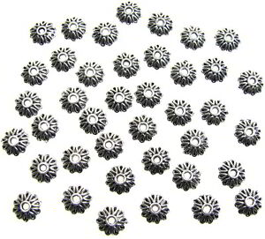 40 Perlkappen silberfarben 8mm Blume, Endkappe für Perlen, Metallperlen basteln