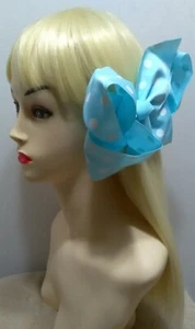 2 pcs 7" light blue polka dots Big lady Girl Large JUMBO clip Hair Bow ribbon - Picture 1 of 6
